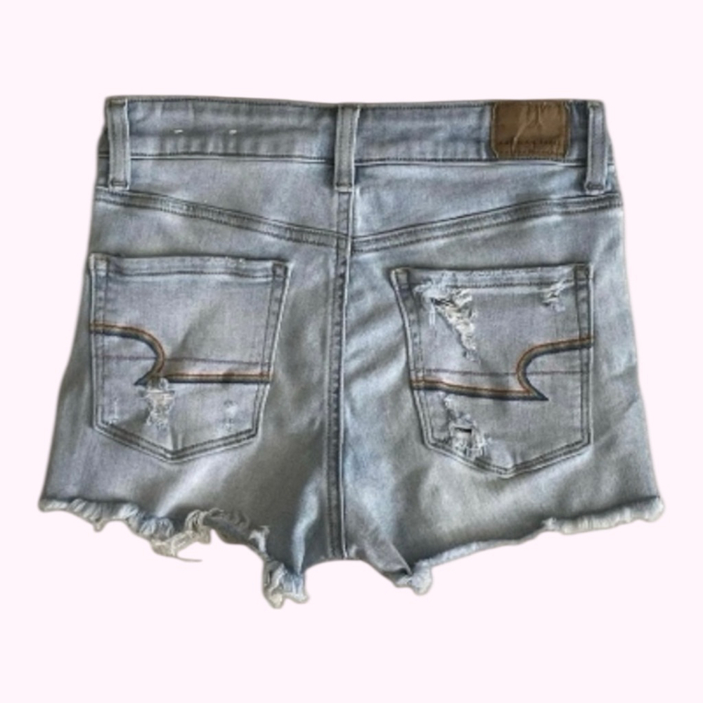 American Eagle Blue High Rise Distressed Jean Shorts Small